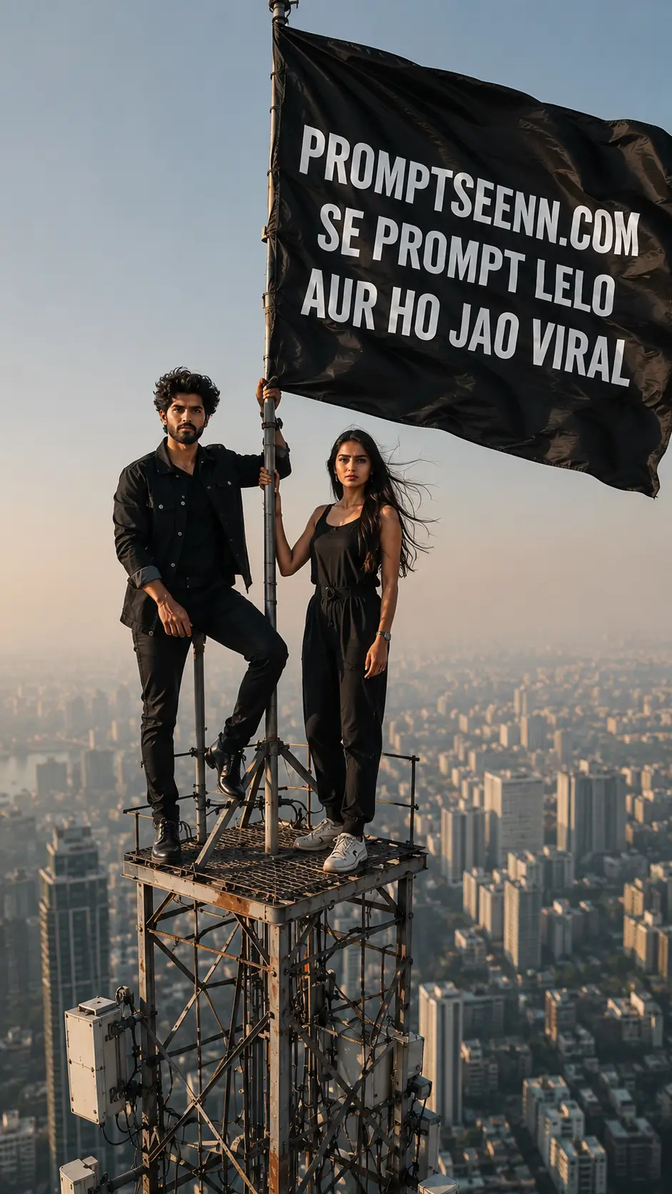 Viral couple on tower editing prompt